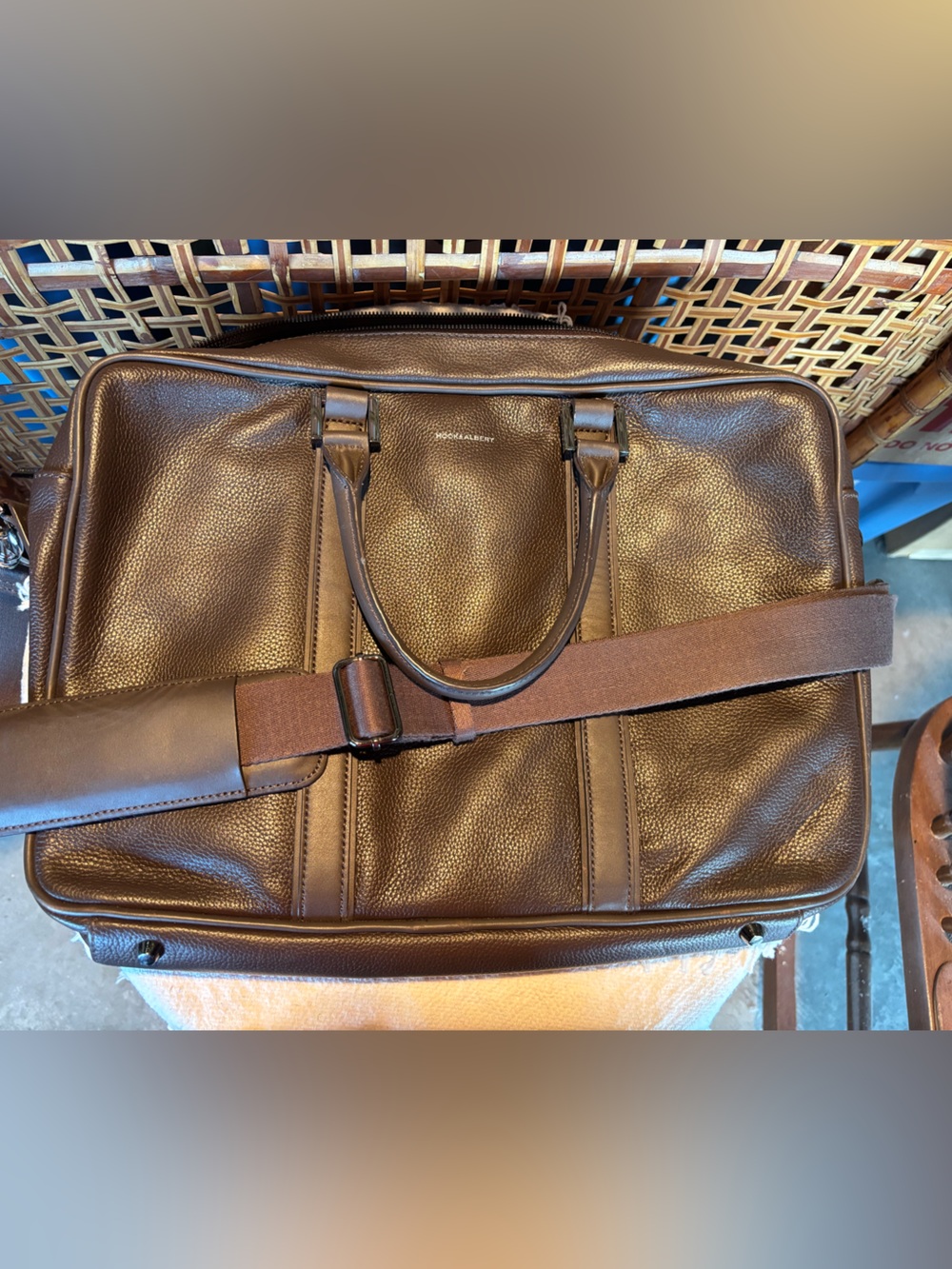 HOOK & ALBERT Brown Pebbled Leather Structured Briefcase Laptop Travel Bag